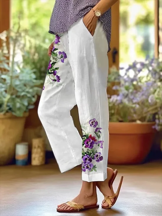 Women Floral Long Pants Casual Spring/Fall Trousers
