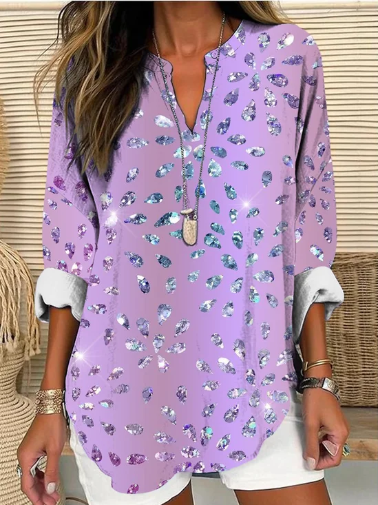 Shawl Collar Half Sleeve Floral Regular Loose Blouse For Women