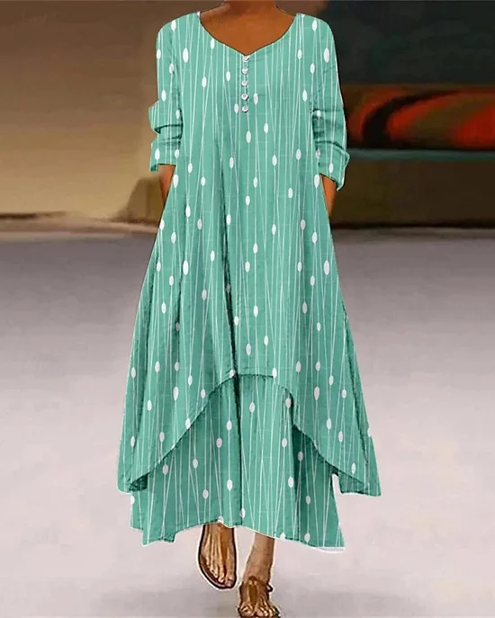 Women Striped Summer Dress Crew Neck Long Sleeve Shirt Dress A-Line Dress