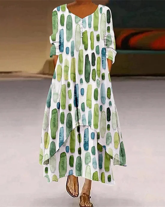 Women Striped Summer Dress Crew Neck Long Sleeve Shirt Dress A-Line Dress