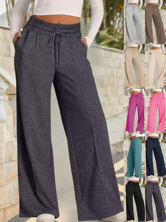 Women Plain Long Elastic Waist Pants Casual Spring/Fall Trousers