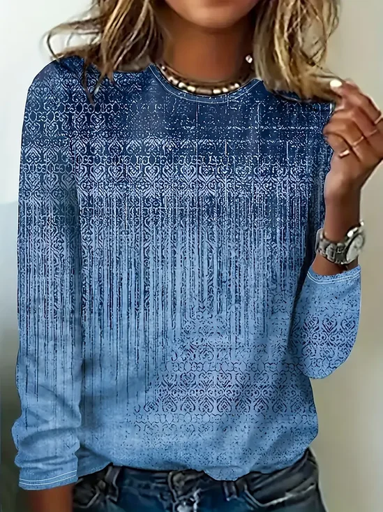 Casual Abstract Crew Neck Long Sleeve T-shirt