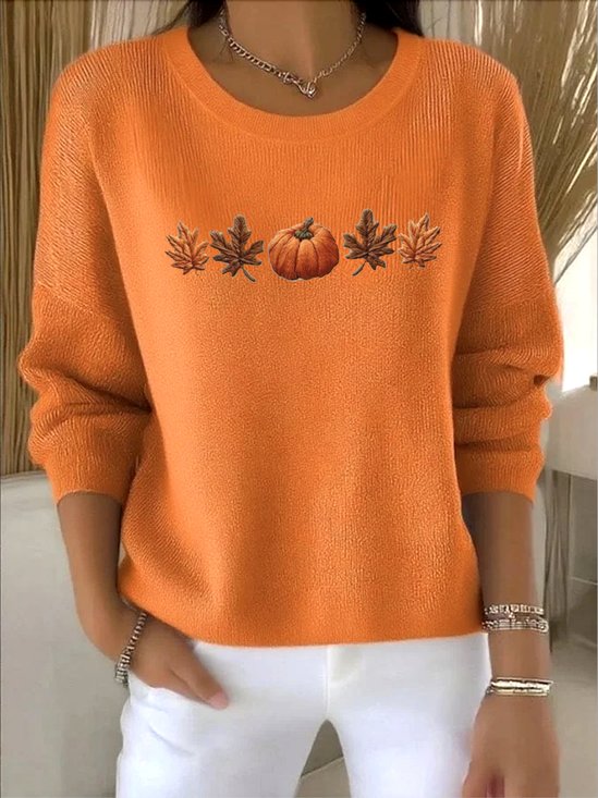 Women Cotton Plants Long Sleeve Comfy Vintage Sweater