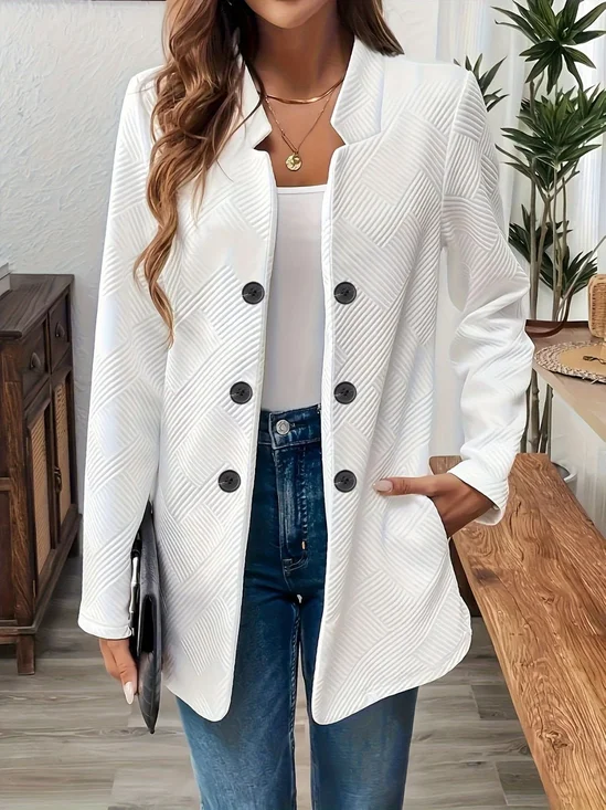 Women Plain Spring/Fall Outerwear Casual Long Sleeve Stand Collar Mid-long Blazer