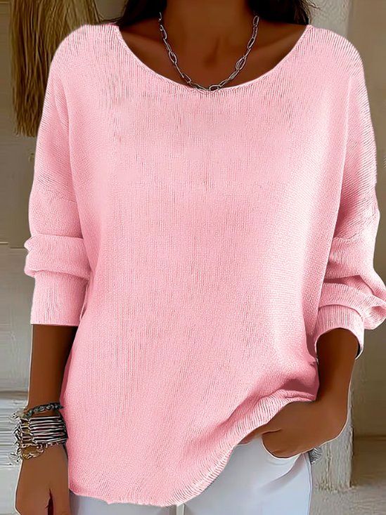 Casual Plain Crew Neck Long Sleeve T-shirt