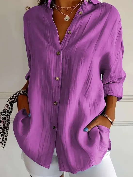 Shirt Collar Regular Sleeve Long Sleeve Plain Buckle Regular Loose Button Up Shirt Shirt For Women