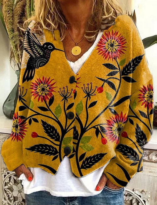 Women Floral Long Sleeve Comfy Casual Printing Cardigan