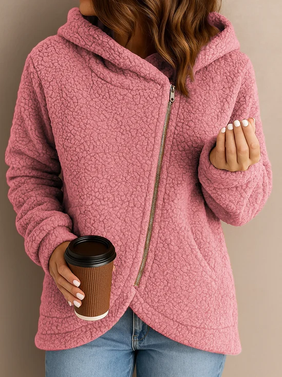 Women Winter Outerwear Casual Plain Long Sleeve Hoodie Jacket