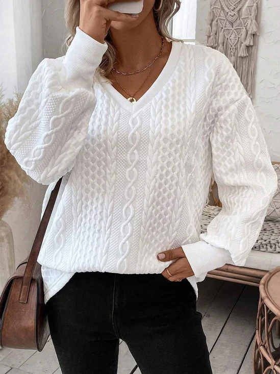 Vintage V Neck Geometric Sweatshirt Jacquard