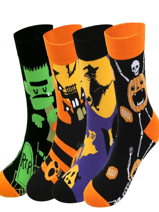 Halloween Plus Size Cotton Socks Autumn And Winter New Witch Pumpkin Castle Mid-tube Socks