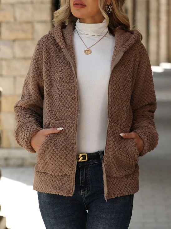 Women Spring/Fall Outerwear Casual Plain Long Sleeve Hoodie Jacket