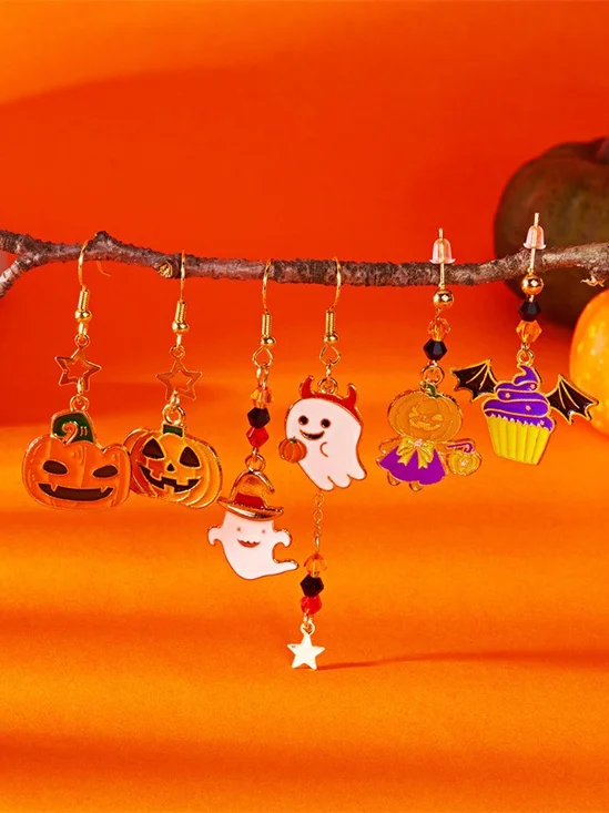 Halloween Jewelry Cartoon Bat Ghost Pumpkin Earrings Kitten Skull Spider Witch Earrings