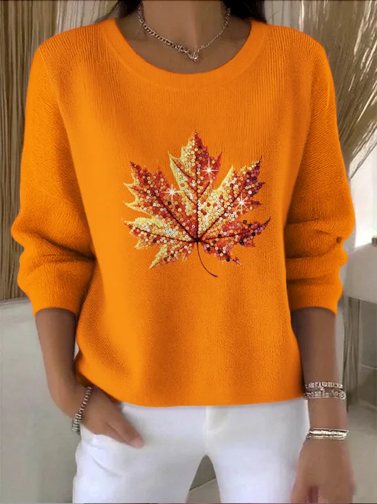 Women Cotton Floral Long Sleeve Comfy Vintage Sweater