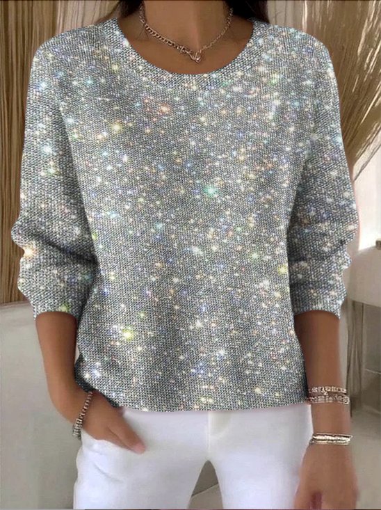 Women Holiday 3D Sequin Print Long Sleeve Cotton Comfy Vintage Sweater
