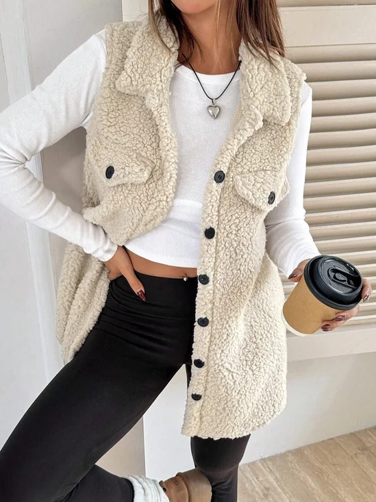 Women's Autumn And Winter Lapel Buttoned Plush Vest Jacket Loose Temperament Commuting Imitation Lambskin