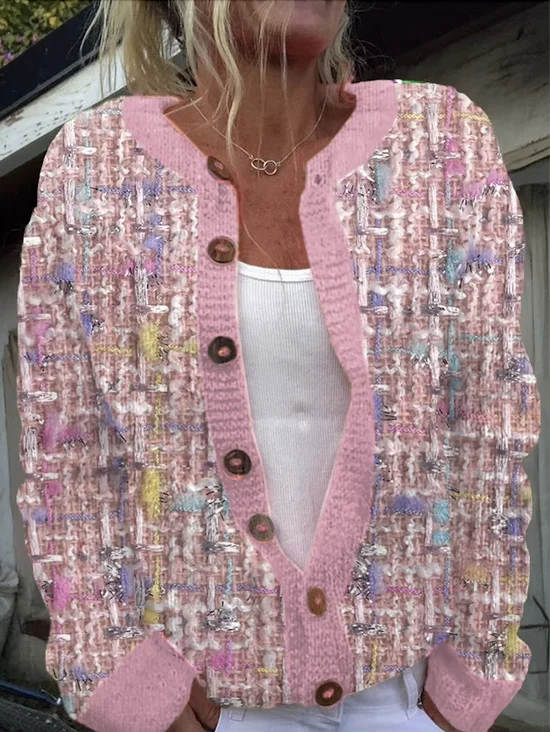 Women Wool/Knitting Color Block Long Sleeve Comfy Casual Cardigan