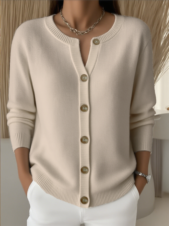 Women Knitted Plain Long Sleeve Comfy Vintage Cardigan