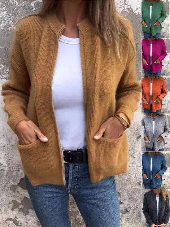 Women Spring/Fall Outerwear Vintage Split Joint Plain Long Sleeve Stand Collar Jacket