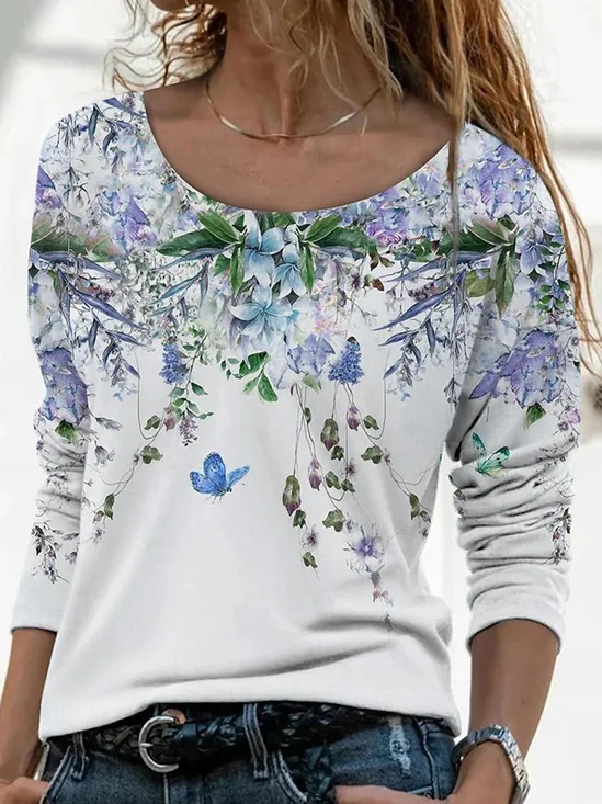 Casual Floral Crew Neck Long Sleeve T-shirt