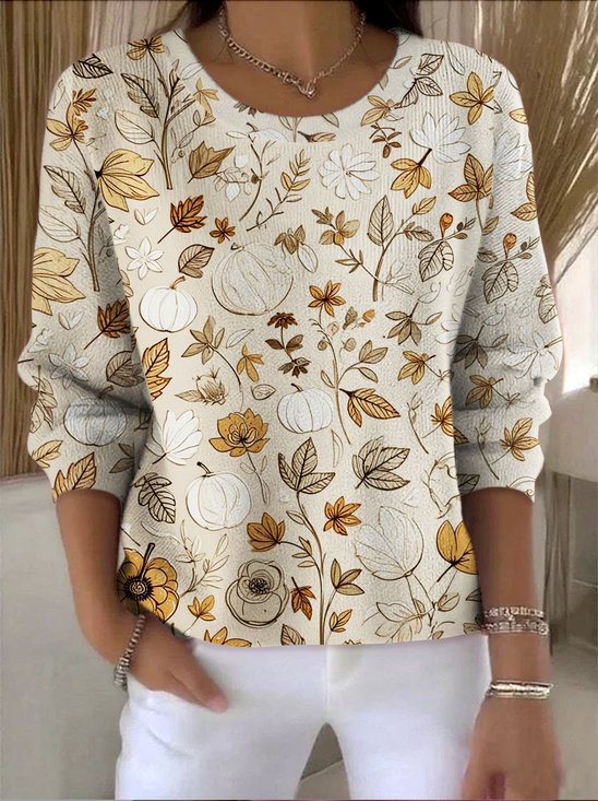 Women Cotton Floral Long Sleeve Comfy Vintage Sweater