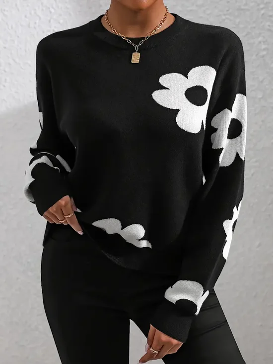 Women Floral Long Sleeve Comfy Casual Printing Sweater