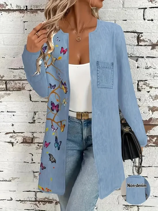 Women Spring/Fall Outerwear Vintage Floral Long Sleeve Crew Neck Jacket