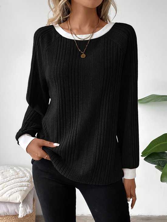 Casual Plain Crew Neck Long Sleeve T-shirt