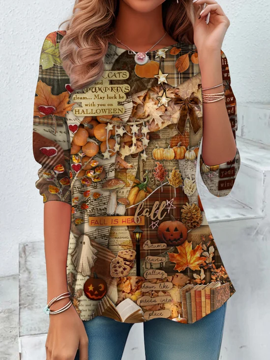 Casual Floral Crew Neck Long Sleeve T-shirt