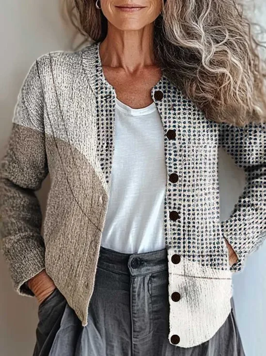 Women Abstract Long Sleeve Comfy Vintage Printing Cardigan