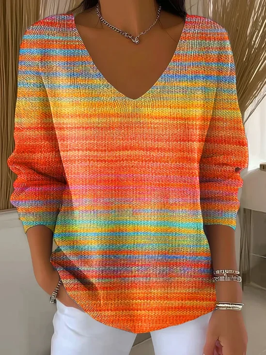 Women Cotton Ombre Long Sleeve Comfy Casual Sweater