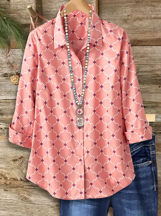 Shirt Collar Regular Sleeve Long Sleeve Abstract Buckle Regular Loose Button Up Shirt Shirt For Women