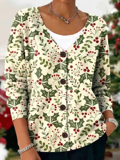 Women Floral Long Sleeve Comfy Casual Cardigan