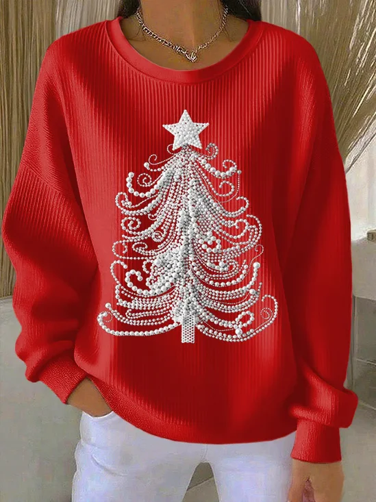 Casual Crew Neck Christmas Sweatshirt Printing