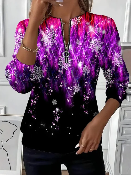 Casual Crew Neck Christmas Sweatshirt Printing