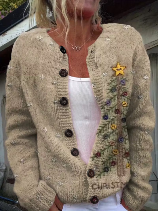 Women Christmas Long Sleeve Comfy Vintage Printing Cardigan