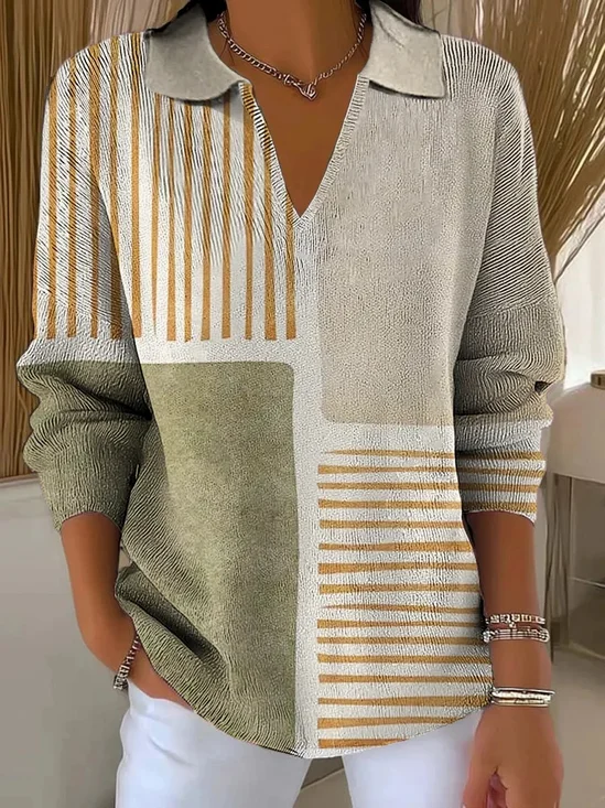 Women Geometric Long Sleeve Comfy Vintage Sweater