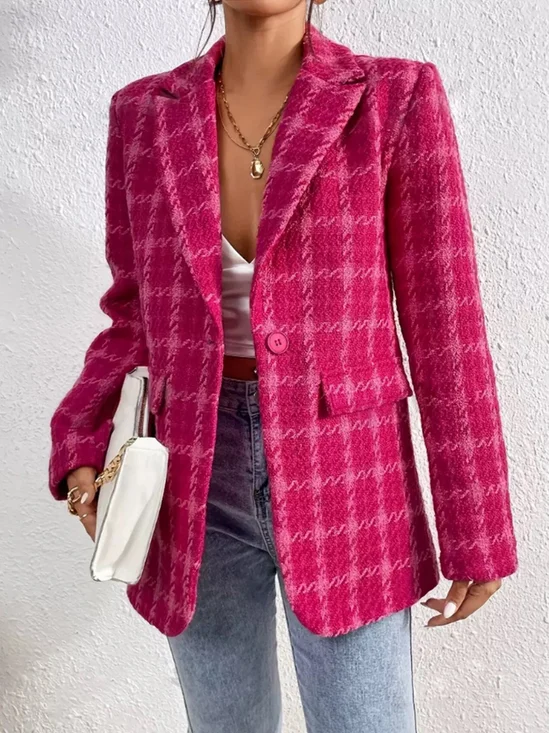 Women Geometric Spring/Fall Outerwear Casual Long Sleeve Shawl Collar Mid-long Blazer
