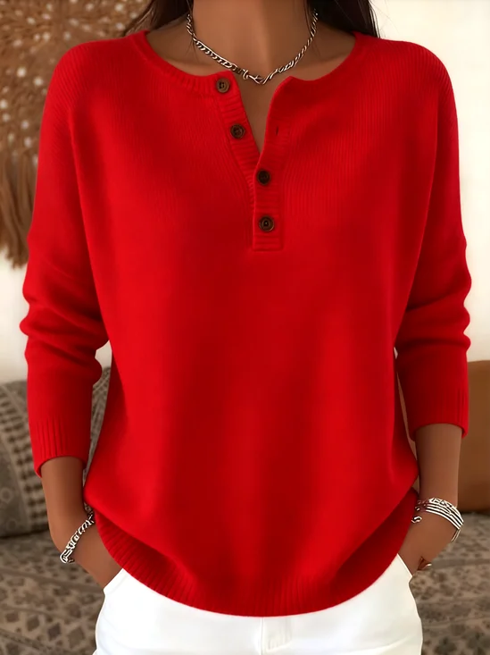 Women Cotton Plain Long Sleeve Comfy Casual Sweater