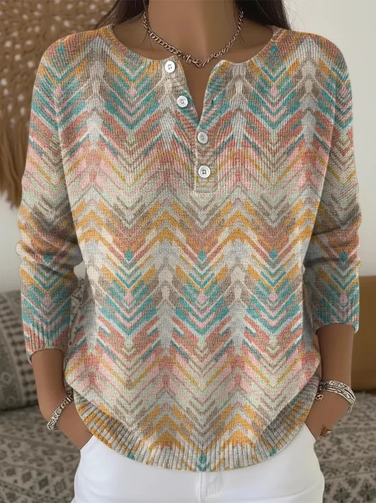 Women Geometric Long Sleeve Comfy Casual Sweater