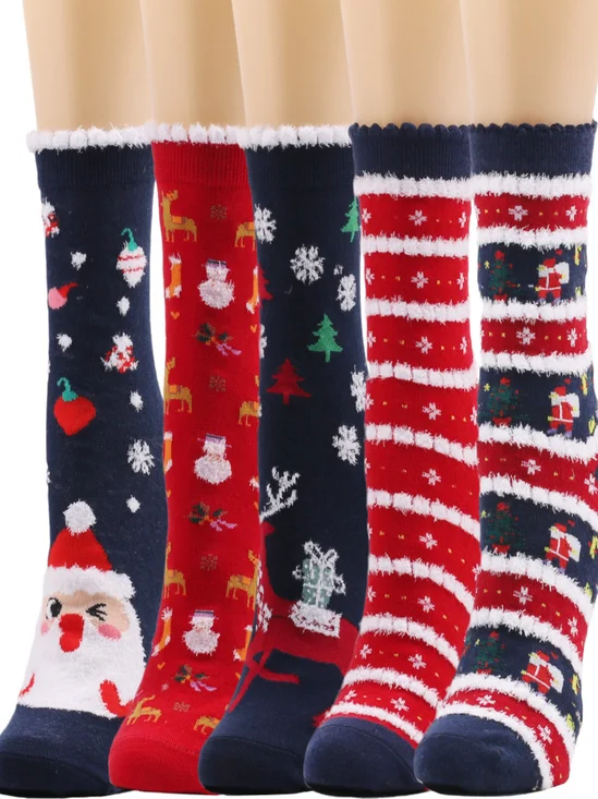 Women's Christmas Socks Autumn And Winter Fur Socks Santa Claus Elk Christmas Tree Snowman Snowflake Striped Gift Mid-tube Christmas Socks