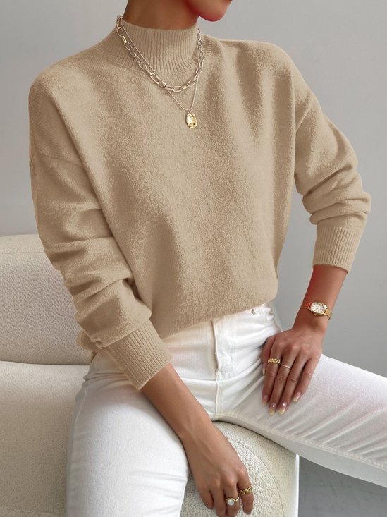 Women Plain Long Sleeve Comfy Street Split Joint Sweater