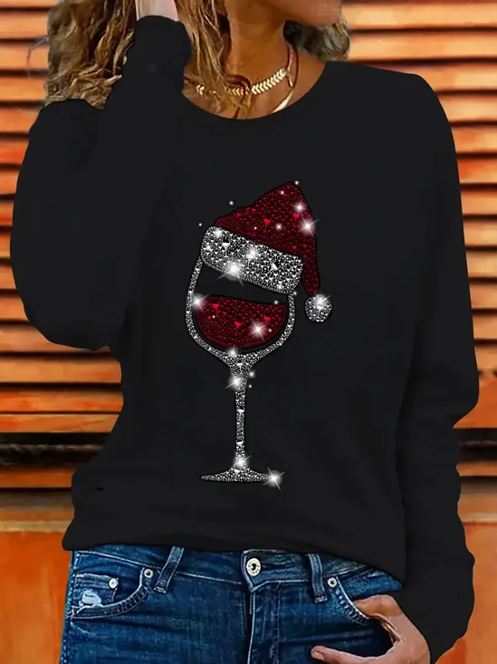 Casual Christmas Crew Neck Long Sleeve T-shirt