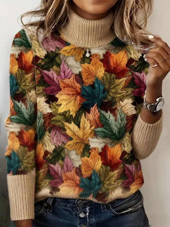 Women Maple Leaf Long Sleeve Comfy Vintage…