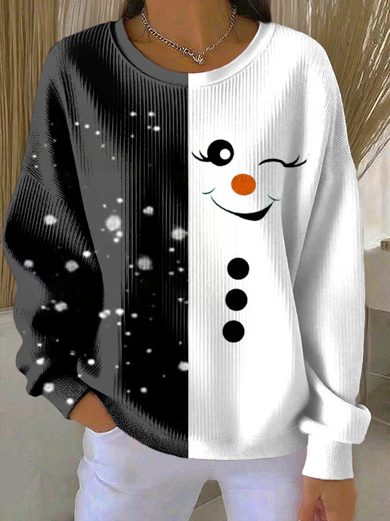 Casual Crew Neck Christmas Snowman Sweatshirt Printing