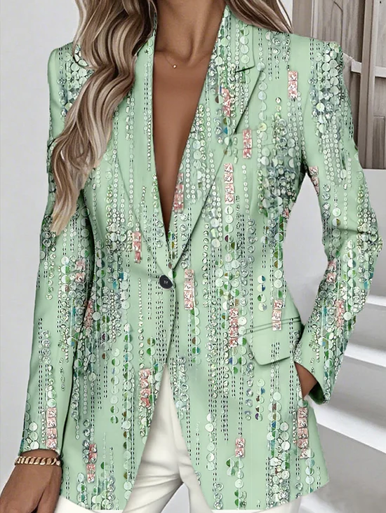Women Floral Spring/Fall Outerwear Simple Long Sleeve Lapel Collar Regular Blazer