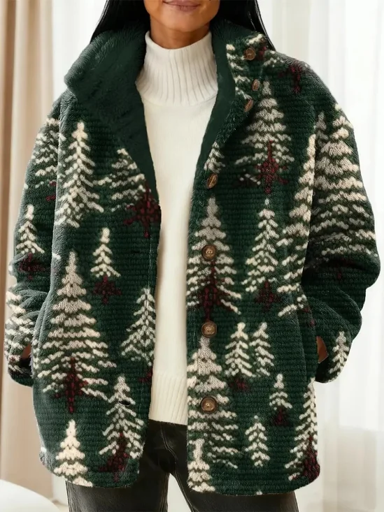 Women Winter Outerwear Vintage Christmas Long Sleeve Jacket