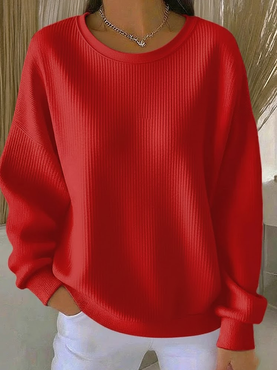 Casual Crew Neck Plain Sweatshirt Printing