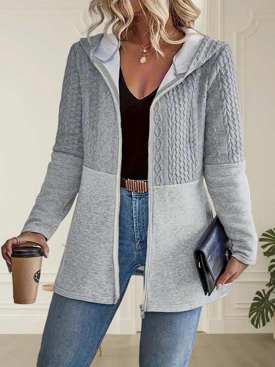 Women Spring/Fall Outerwear Casual Multicolor Block Long Sleeve Hoodie Jacket