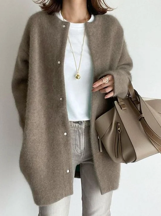 Women Winter Outerwear Urban Plain Long Sleeve Crew Neck Jacket