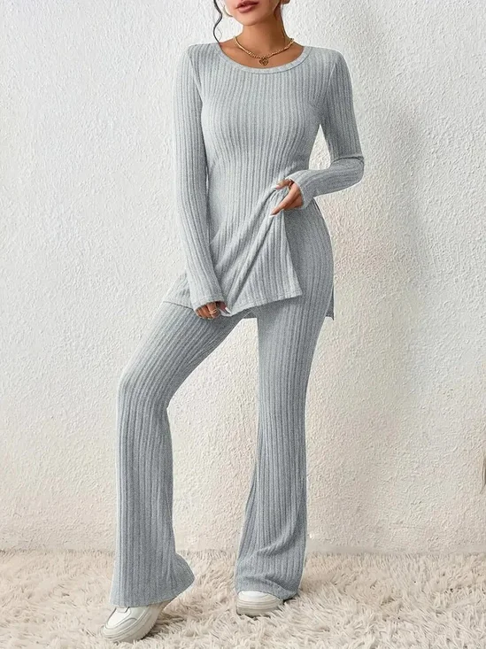 Casual Plain Crew Neck Regular Fit Lounge Set
